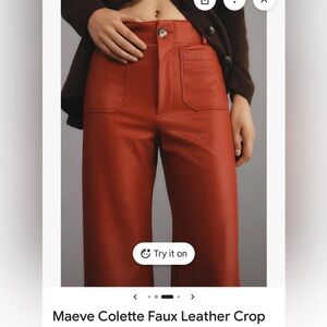Anthropologie NWT Colette Faux Leather Crop Pants red size 30